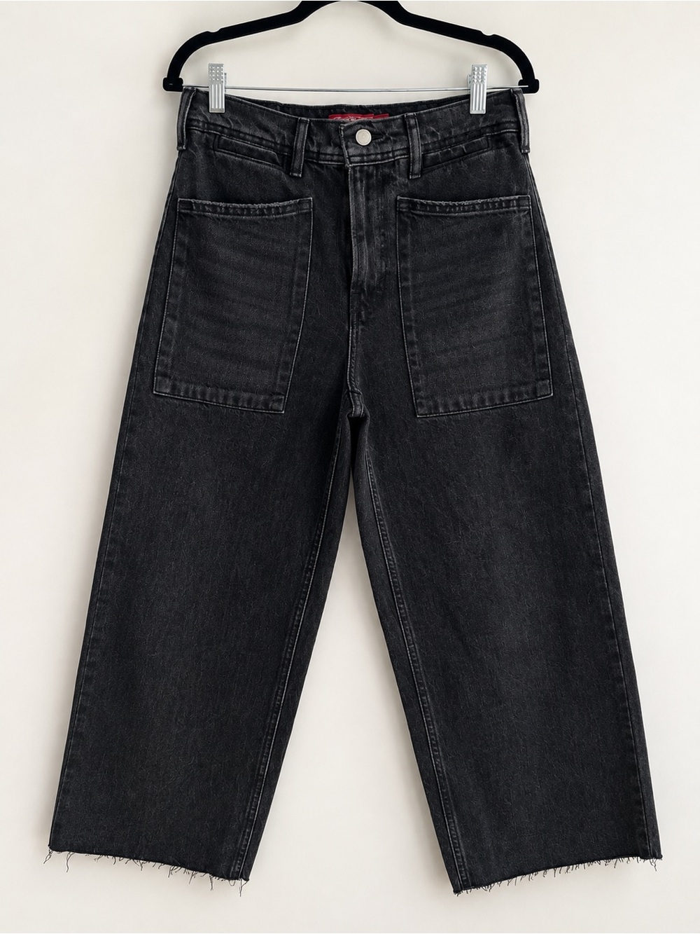 Lucky Brand High Rise Wide Leg Cropped Black Jeans | Raw Hem | Size 4/27